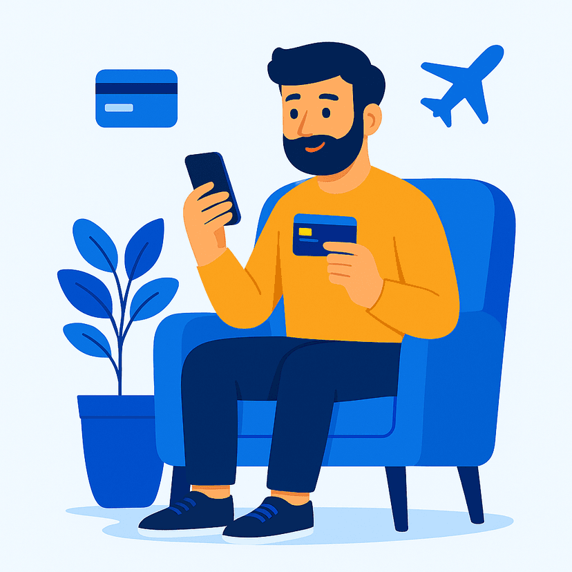 Man paying rent with a credit card to earn rewards